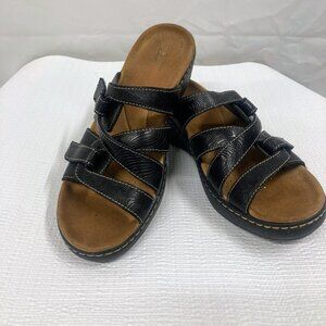 Clarks Black Leather Slide Sandals
